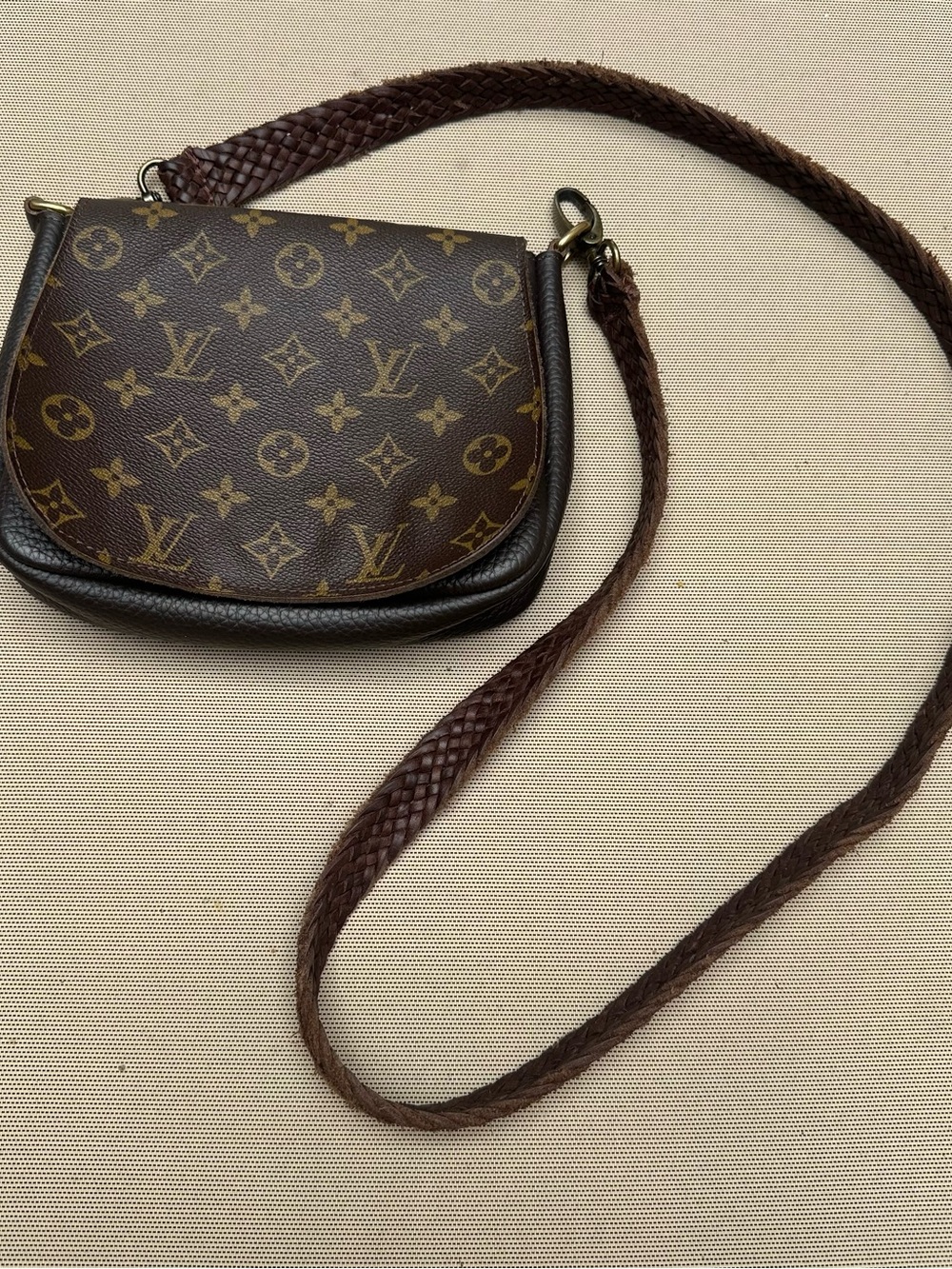 Upcycled Louis Vuitton Brown Monogram Braided Strap Crossbody